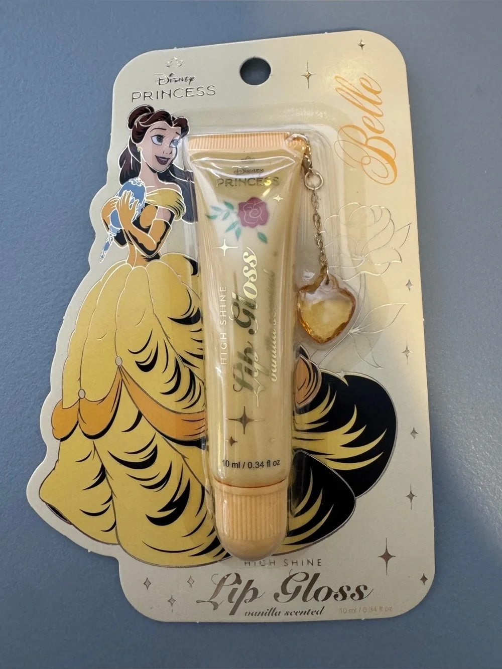 Disney Princess Belle Vanilla scented high shine Lip Gloss with heart charm